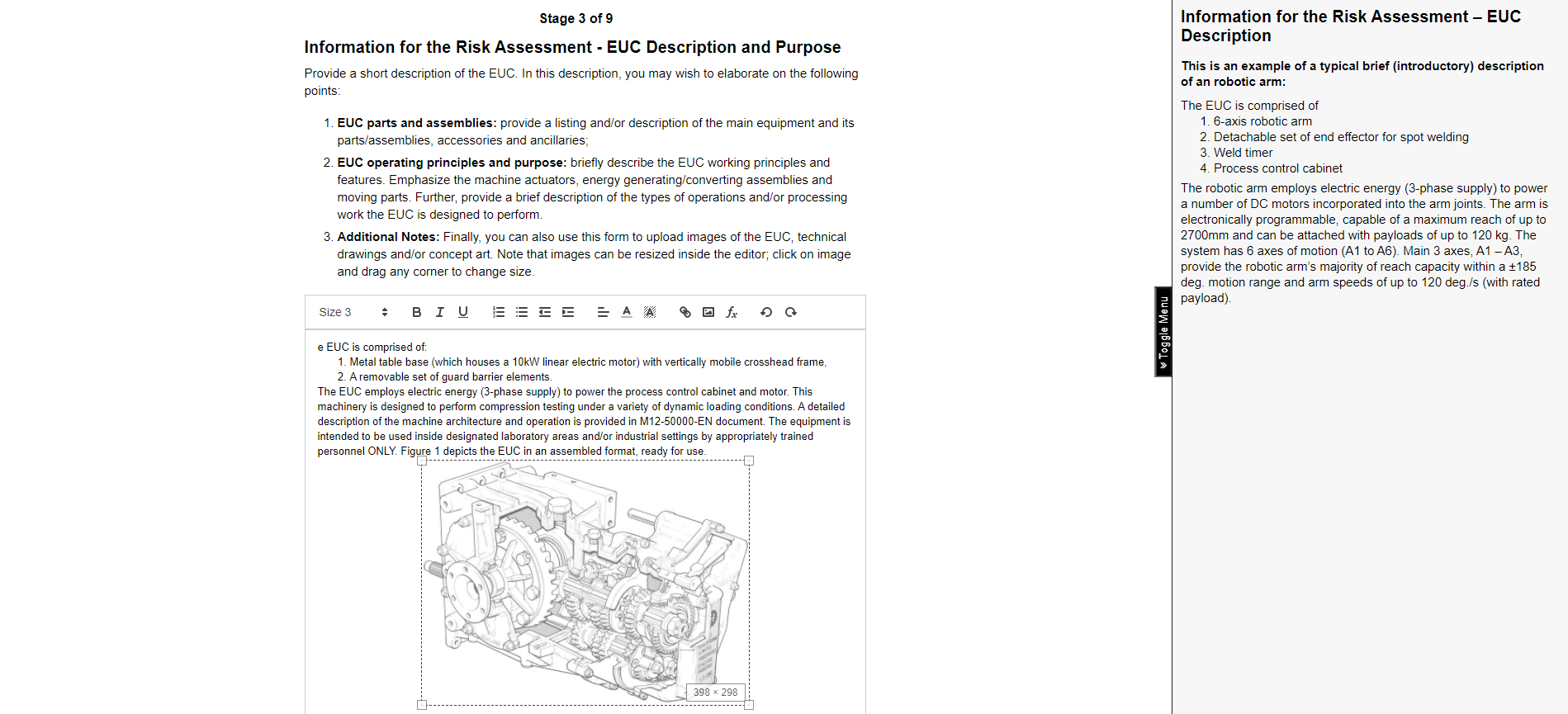 application stage 3 - information for the risk assessment